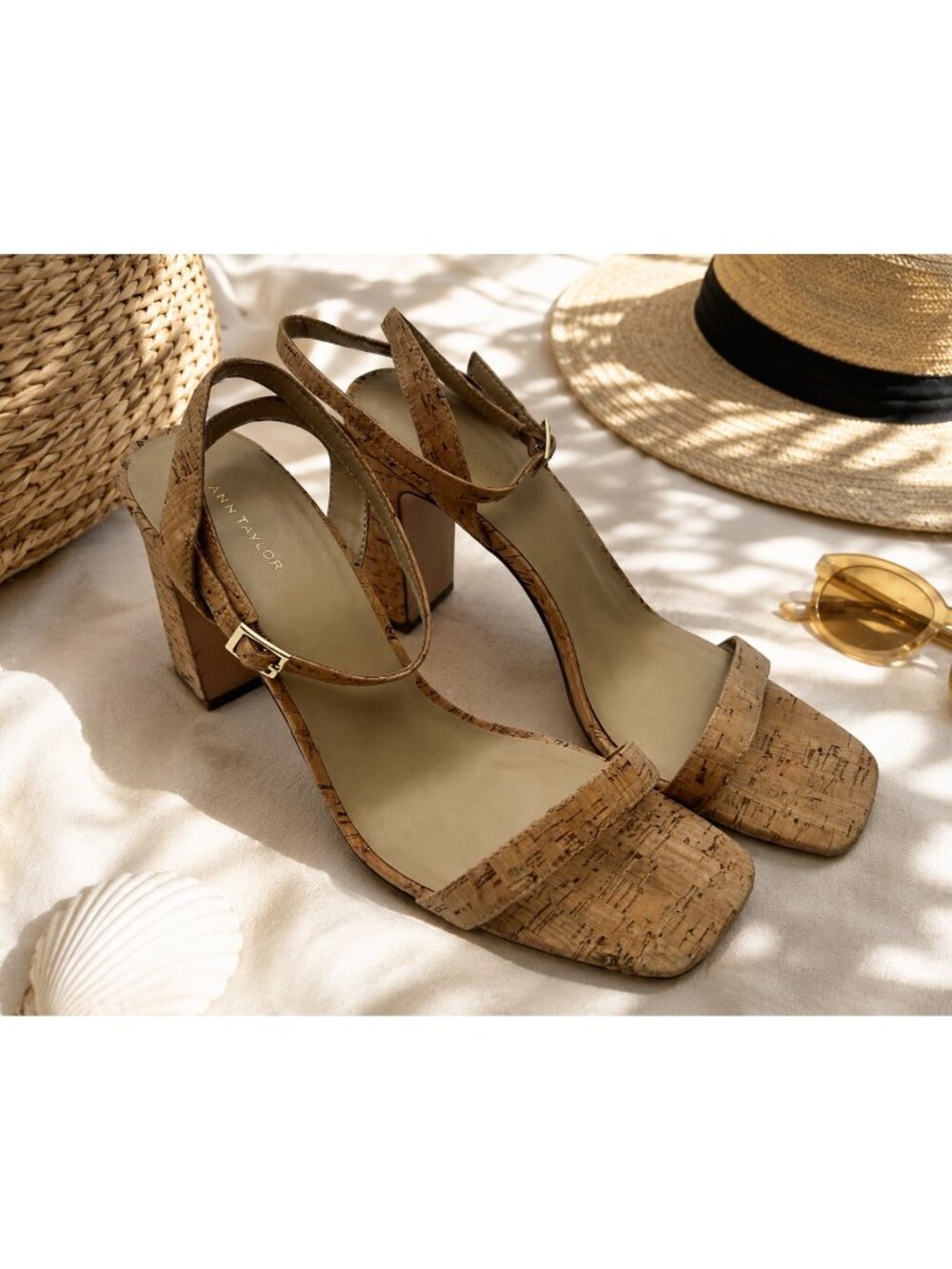 Ann Taylor Cork Ankle-Strap Block Heel Sandals Womens Size 9 Work Party Shoes